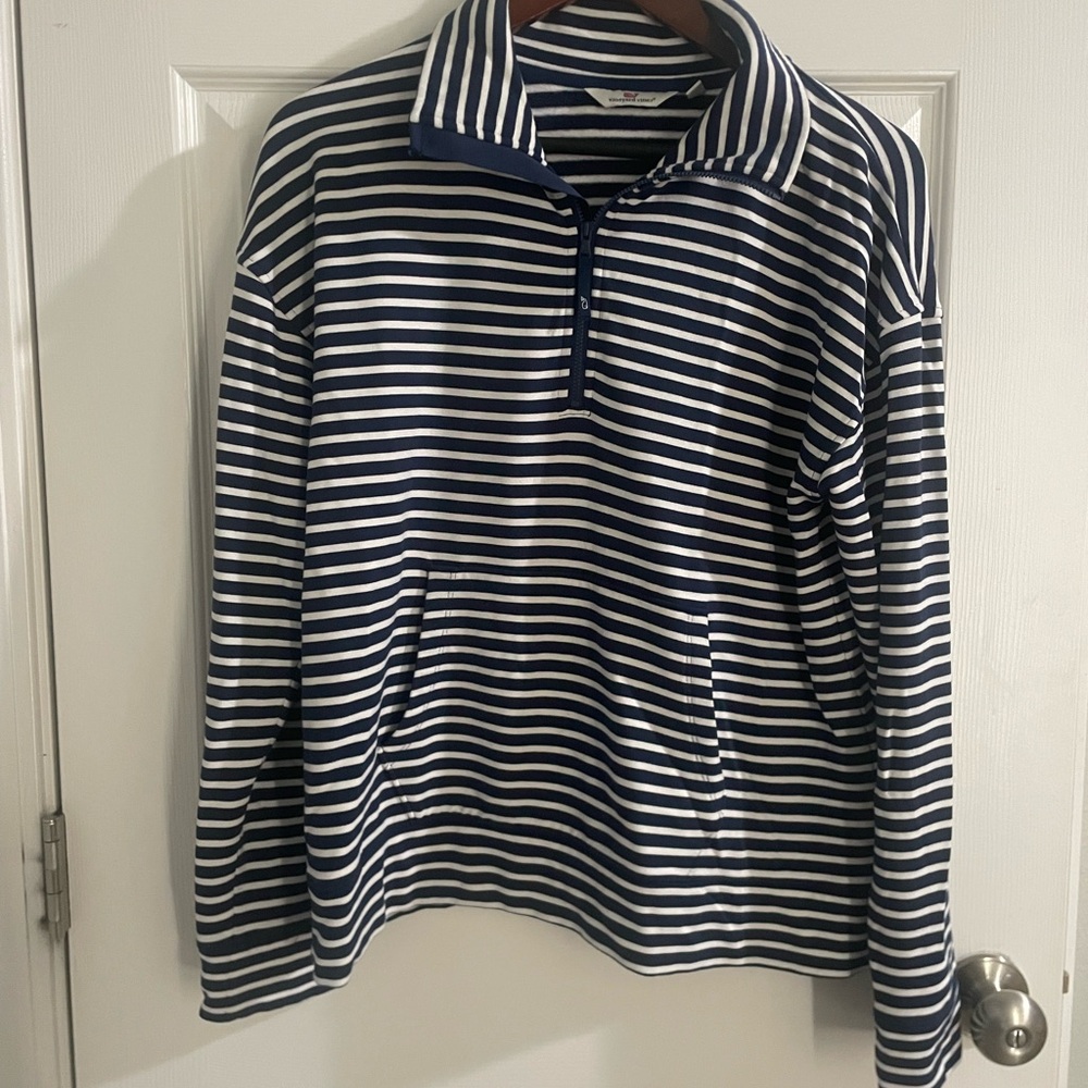 Vineyard Vines Blue and White Striped Half-Zip Size Small
